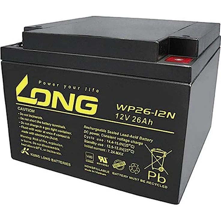 KUNG LONG Blei-Akkumulator WP26-12N-M, 12 V-, 26 Ah, wartungsfrei, hohe Lebensdauer, robustes ABS-Gehäuse – Bild 2