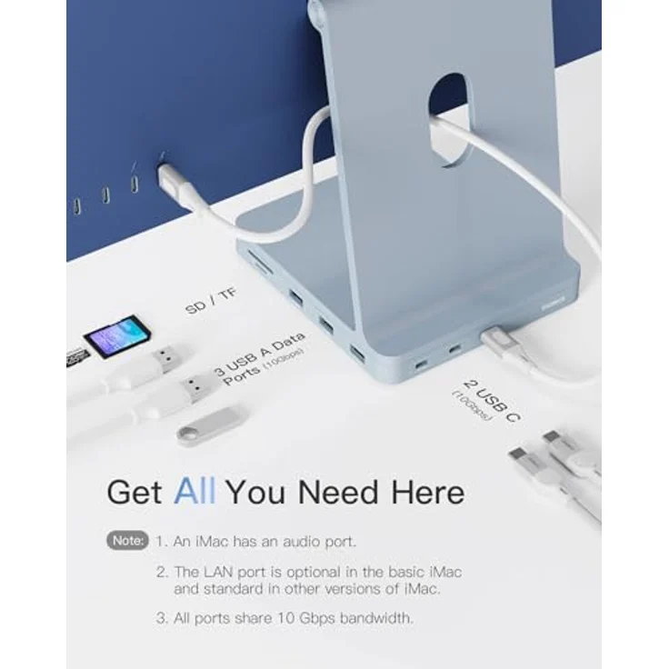 Inateck USB C Hub für iMac DK2001, 8-in-1 Aluminium USB Hub mit NVMe SSD Gehäuse, USB C 10 Gbit/s und SD/TF Kartenleser, Kompatibel mit iMac 24 Zoll 2021/2023, USB 3.2 Gen 2 – Bild 2