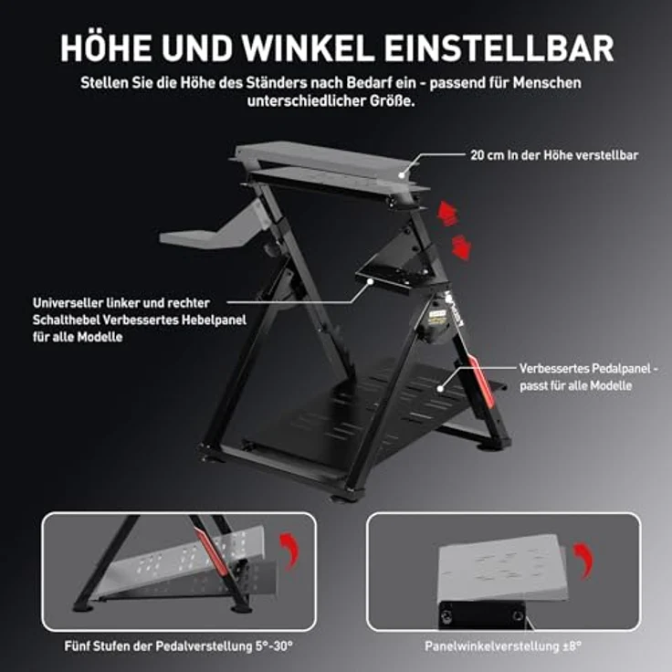 GTPLAYER Lenkradständer für Lenkrad Gaming Wheel Stand Racing Lenkradständer mit V1 V2 Schalthebelhalterung Neigungsverstellbares Gestell PS4 Xbox PC, Pro-Edition, Stabiler Lenkradhalter mit verstellbarer Höhe und 5 Winkelpositionen – Bild 4