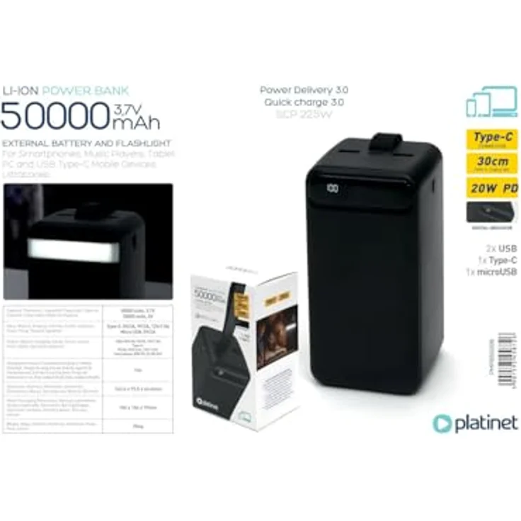 Platinet 45872 5000mAh Powerbank, weiße Power Delivery mit Quick Charge 3.0 und LED-Taschenlampe – Bild 8