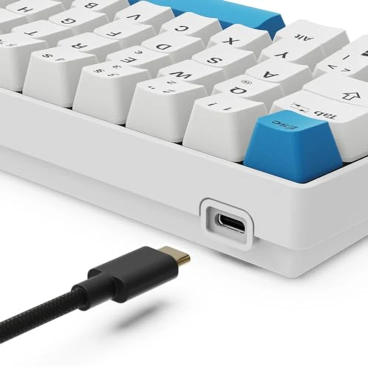 Sharkoon Skiller SGK50 S4 Gen2 PBT, Gaming-Tastatur mit Gateron G-Pro Yellow Schaltern, 60% DE-Layout, weiß, abnehmbares USB-C Spiralkabel – Bild 5