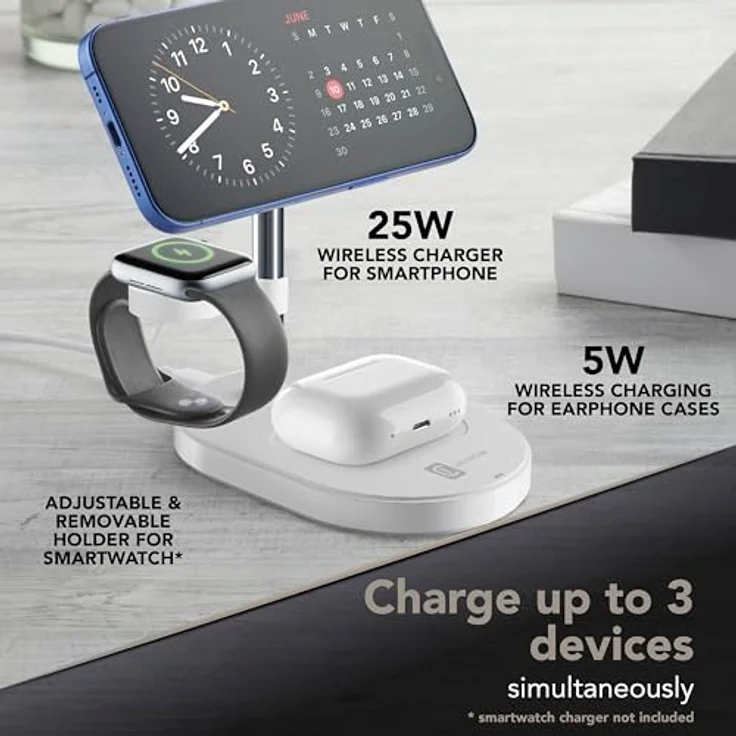 Cellularline MAG Trio, Magnetisches Wireless-Ladegerät – 25W 3-IN-1, Qi2.2-zertifiziert, Weiß – Bild 5