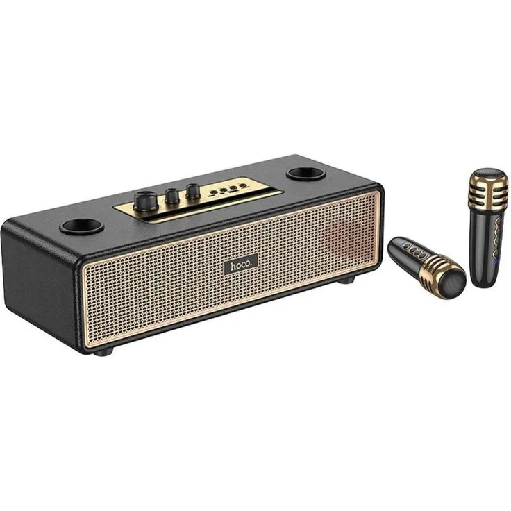 Hoco BS63, Bluetooth Lautsprecher mit 2 kabellosen Mikrofonen, kraftvoller Sound, schwarz