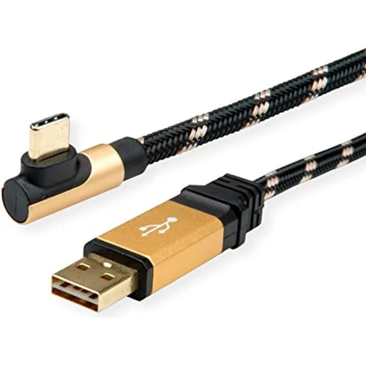 ROLINE GOLD USB 2.0 Kabel, USB A reversibel, ST - USB C ST 90° gewinkelt, 1,8 m - Ideale Qualität, passt problemlos für Festplatten
