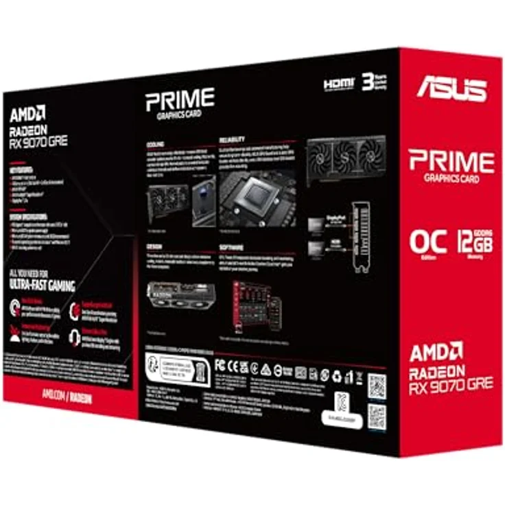 ASUS Prime RX 9070 GRE-O12G, Radeon RX 9070 GRE, 12 GB GDDR6, 192 Bit, 7680 x 4320 Pixel, PCI Express 5.0, Dual-BIOS, Axial-Tech-Lüfter, OC-Modus bis 2880 MHz – Bild 7