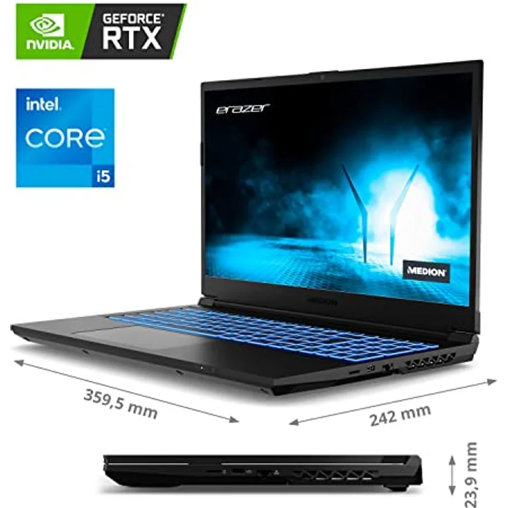 MEDION ERAZER Crawler E30 39,6 cm (15,6 Zoll 144hz) Full HD Gaming Notebook (Intel Core i5-12500H, 8GB DDR4 RAM, 512GB PCIe SSD, NVIDIA GeForce RTX 3050 4GB GDDR6, RGB Backlit, Win 11 Home) – Bild 3