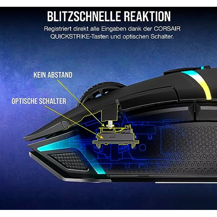 Corsair NIGHTSABRE RGB Wireless Gaming-Maus Für FPS, MOBA - 26.000 DPI - 11 Programmierbare Tasten - Bis zu 100 Stunden Akku - iCUE-Kompatibel - Schwarz – Bild 5