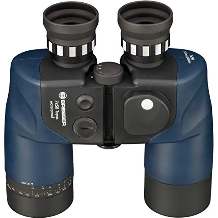 Bresser Fernglas Topas 7x50 WP mit eingebautem Kompass im Sichtfeld und wasserdichtem, stoßfesten Gehäuse inklusive Schwimmgurt und Tasche – Bild 4