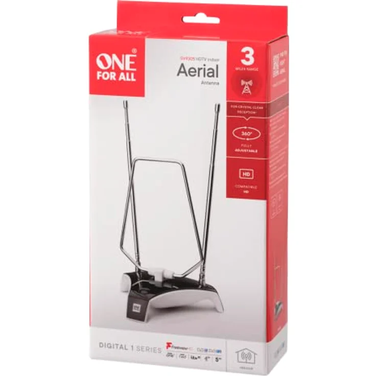 One For All DVB-T-DVB-T2 Indoor-Zimmerantenne - HD-HDTV Fernseher TV Antenne - 0-5 km Reichweite ? 1.5 meter Koaxialkabel - UHF-VHF - Silber - SV9305 – Bild 3