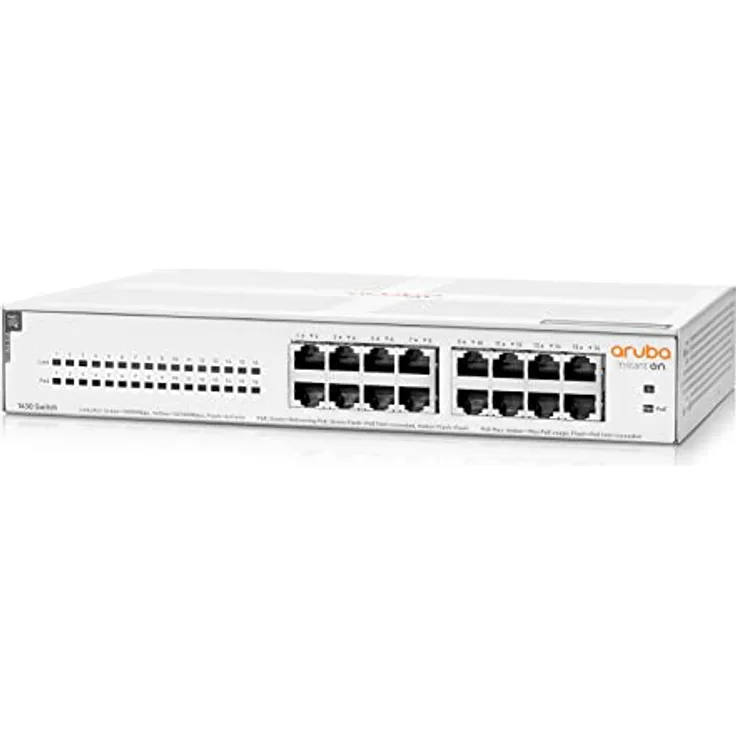 HP Aruba Instant On 1430 16-Port Gb Unmanaged PoE Switch | 16-Port Class 4 PoE (124W) - 16x 1G Ports | Fanless | EU Europe Cord (R8R48A#ABB)