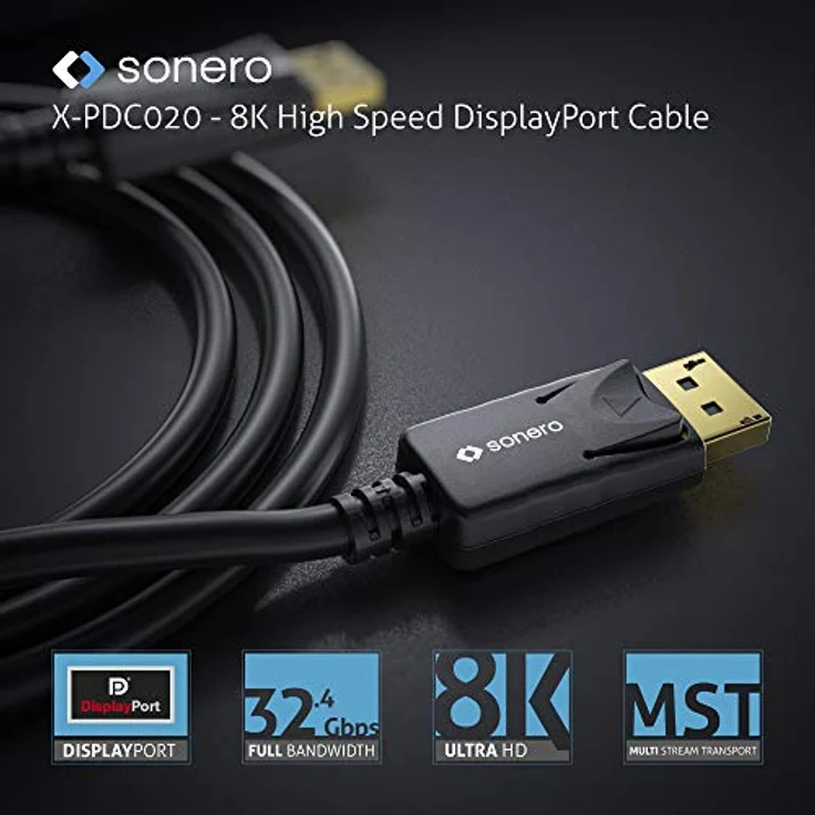 Sonero® 1,8m DisplayPort Kabel 1.4, 8K 60Hz, schwarz, mit vergoldeten Steckern – Bild 5