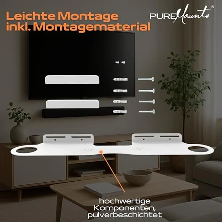 PureMounts PM-SOM-091 Wandhalterung kompatibel mit SONOS BEAM Soundbar, Traglast: 5kg, weiß – Bild 7
