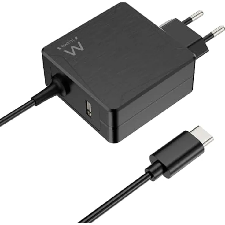 Ewent EW3978, USB Type-C Notebook Netzteil mit 65W Leistung, Schwarz, kompaktes Design mit 150 cm Kabel und Power Delivery Schutzsystem