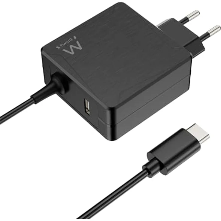 Ewent EW3978, USB Type-C Notebook Netzteil mit 65W Leistung, Schwarz, kompaktes Design mit 150 cm Kabel und Power Delivery Schutzsystem – Bild 1
