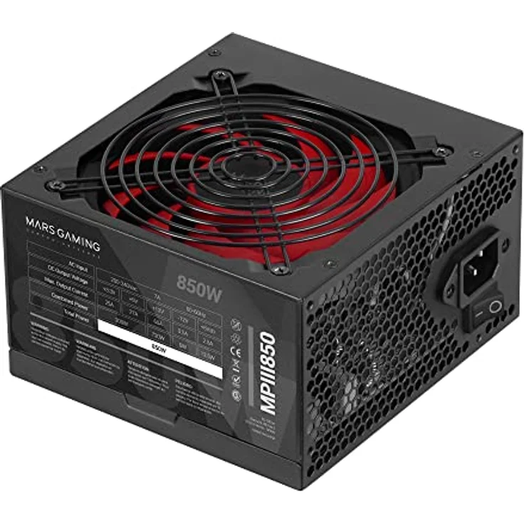 Mars Gaming MPIII850, Netzteil PC ATX 850W, 5 Jahre Garantie, Silent AI-RPM Technologie, 85% Wirkungsgrad, Schwarz – Bild 1