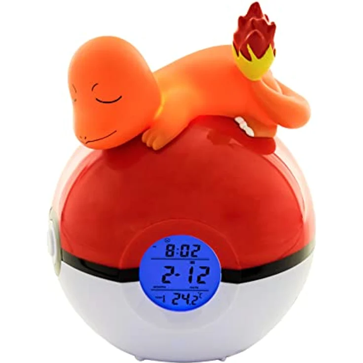 Teknofun - Leuchtender Wecker Pokémon - Salamèche Schläft Auf Einem Pokéball - Multifunktions - Gibt Zeit und Dekor - Orange, Rot und Weiß - Für Kinder, Sammler – Bild 2