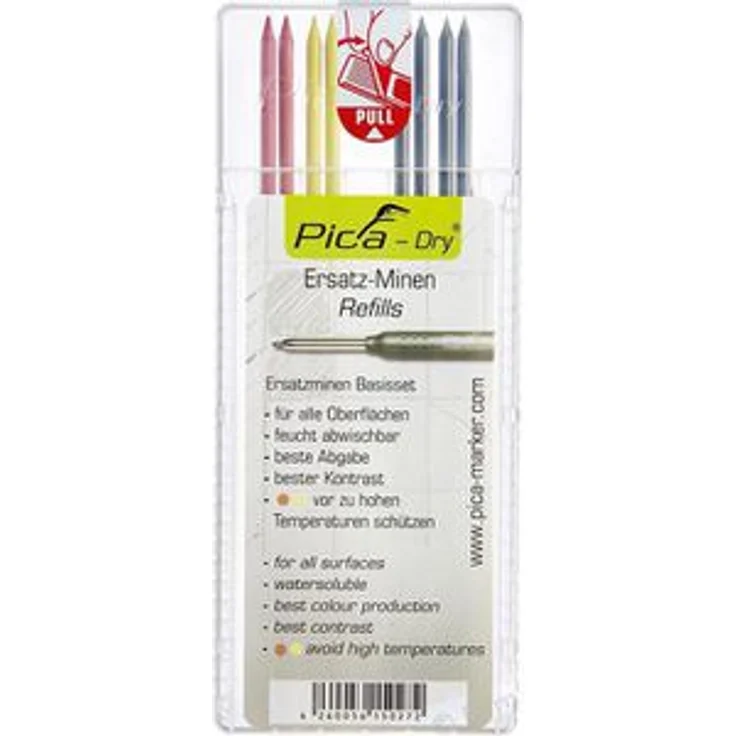 Pica Tieflochmarkerminen 4020 Ersatzminenset, graphit / gelb / rot, 2,8mm, wasserlöslich 8 Stück
