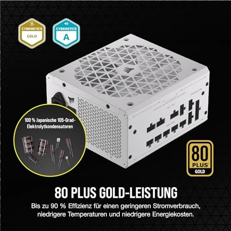 Corsair RM850x Shift Vollmodulares ATX-Netzteil - Modulare Seitenschnittstelle - ATX 3.0- & PCIe 5.0-kompatibel - Null-Drehzahl-Lüftermodus - 105°C-Kondensatoren - 80 Plus Gold-Effizienz - Weiß – Bild 4
