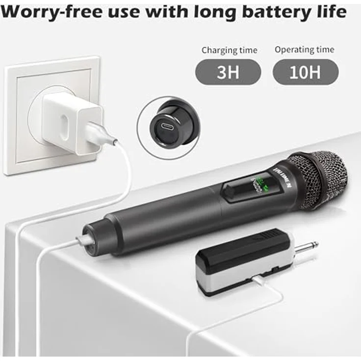 talomen K60-2, Kabelloses Funkmikrofon Set mit 2 Handmikrofonen, dynamisch, 2.4 GHz, 160 Fuß Reichweite, inkl. 1200 mAh Akkus und Zubehör – Bild 4