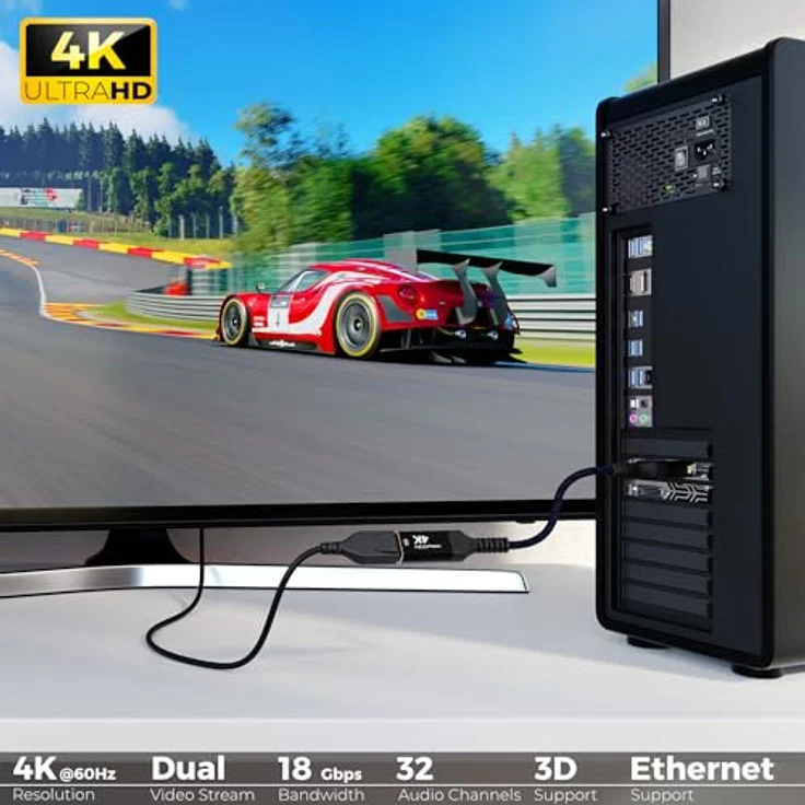 deleyCON 4K DisplayPort auf HDMI Adapter - Aluminium-Stecker Nylonkabel Plug & Play Konverter Schwarz – Bild 4