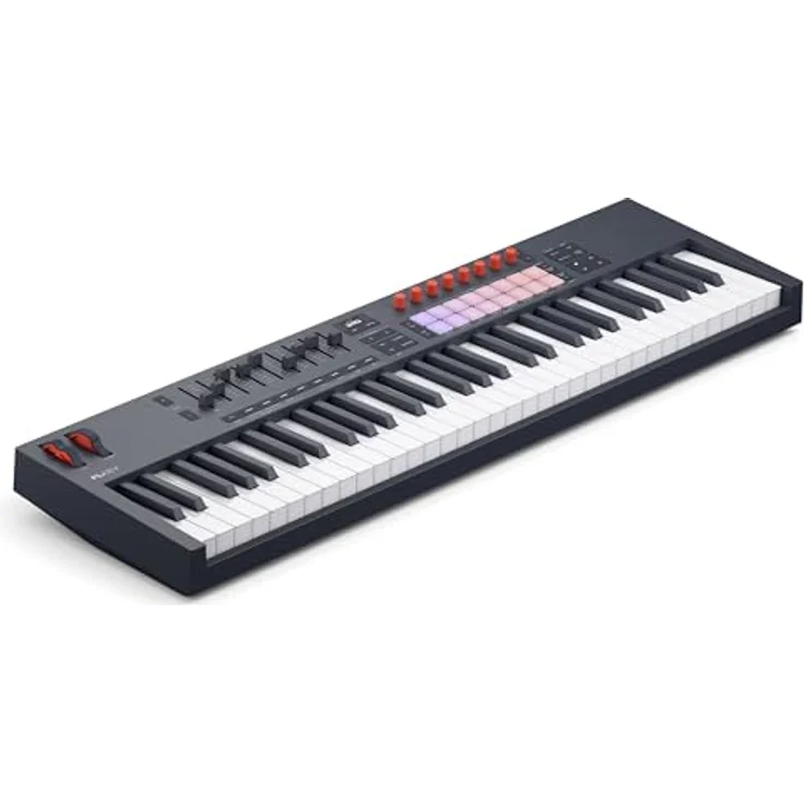 Novation FLkey 2 61, USB MIDI-Keyboard mit 61 halbgewichteten Tasten, 9 Fadern, 16 Pads und integrierten Arpeggiator, schwarz – Bild 2