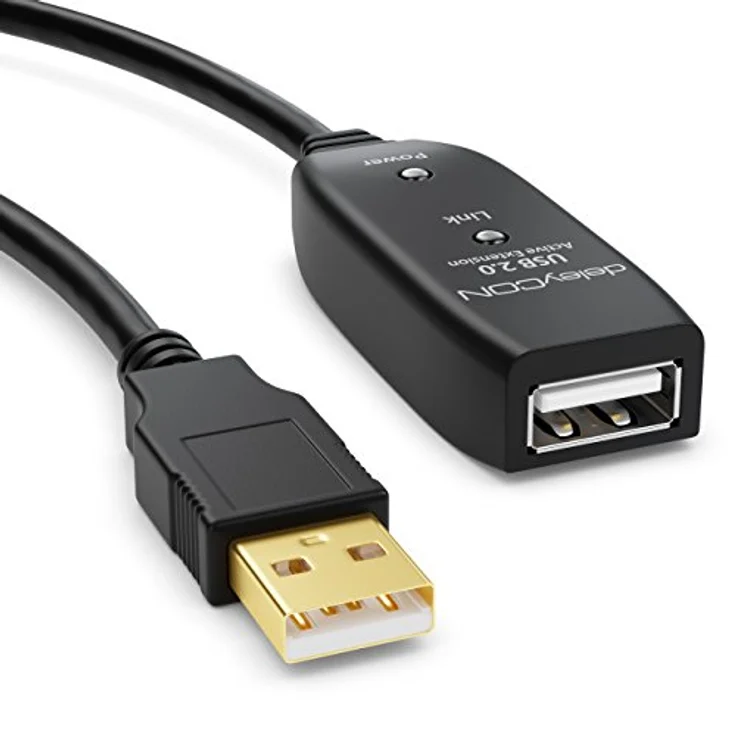 deleyCON 10m USB 2.0 Verlängerungkabel Repeater-Kabel Aktiv - Schwarz, Signalverstärker, Plug & Play – Bild 2