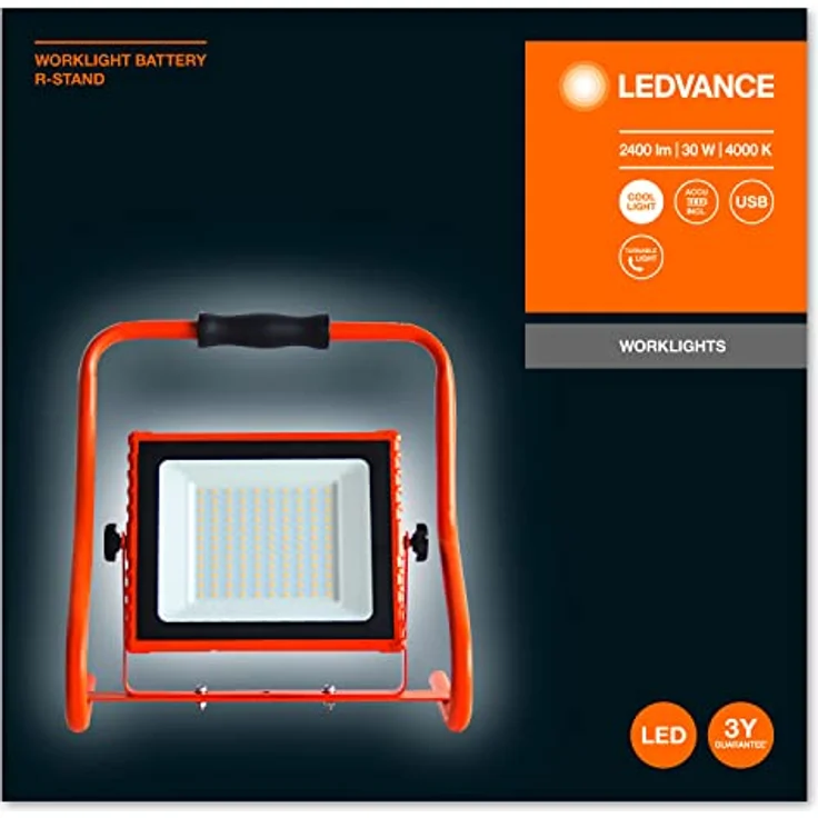 LEDVANCE Worklight - LED Stableuchte 10W mit Akku, Strahler mit 4000K kaltweiß, 800 Lumen, LED Werkstattleuchte flexibel einsetzbar dank schwenkbarem Leuchtkopf, LED Lampe, IP44 – Bild 3