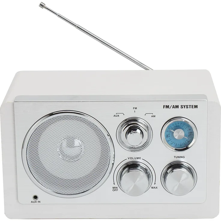 Denver TR-63W, AM/FM Analogradio mit AUX-Eingang, integrierter Teleskopantenne, 15W Leistung, weiss