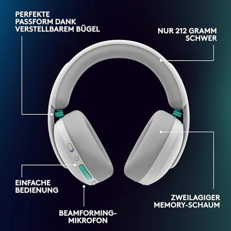 Logitech Lightspeed G325, Kabelloses Gaming Headset mit Over-Ear-Design und integriertem Mikrofon, Weiss – Bild 9