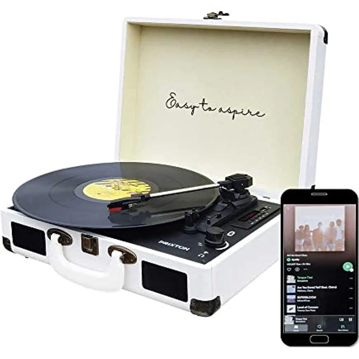 PRIXTON - VC400 Vintage-Vinyl-Plattenspieler - Vinyl-Player & Konverter über Bluetooth & USB - 2 eingebaute Lautsprecher - Weiß – Bild 3
