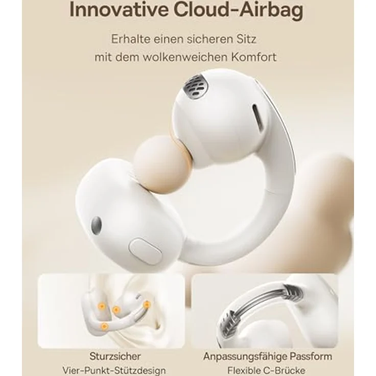 Baseus Bowie MC1 Open Ear Kopfhörer, Ohrclip mit adaptiver Bassverstärkung, Bluetooth 5.4, IP57, 40H Akkulaufzeit, 5,2g - Starlight Weiß – Bild 3