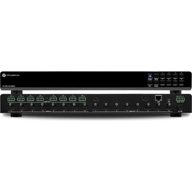Atlona AT-HDR-H2H-88MA 4K HDR 8x8 Matrix Switcher für HDMI Signale, 8 Eingänge und Ausgänge, HDCP 2.2, CEC-Steuerung, Rackmontagefähig, schwarz