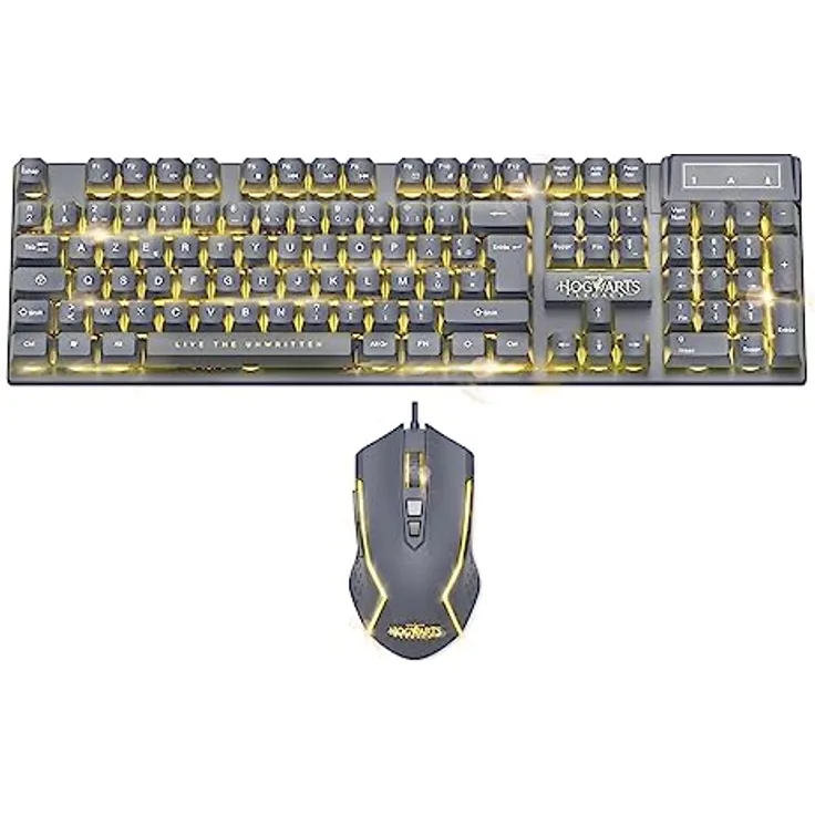 Freaks and Geeks Wizarding World Hogwarts Legacy Pack, Tastatur und Maus mit gelber Hintergrundbeleuchtung, Schwarz (USB, PC), halbmechanisch, 105 Tasten, bis zu 8000 DPI