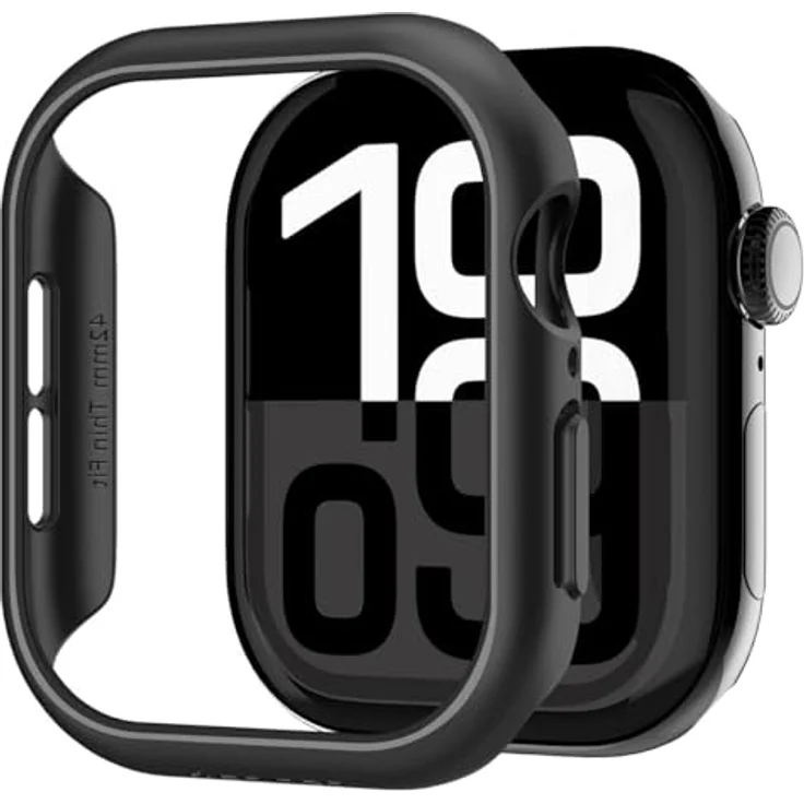Spigen Thin Fit Hülle Kompatibel mit Apple Watch 10 42mm (2024) - Schwarz, Kratzerabwehr aus Polycarbonat, präzise Ausschnitte, erhöhte Ränder – Bild 1