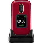 Doro 7080 Handy 4G Dual SIM mit Abdeckung für ältere Menschen mit WhatsApp für Videoanrufe, Facebook, Support-Taste mit GPS und Ladestation [Spanische und portugiesische Version] (Rot)