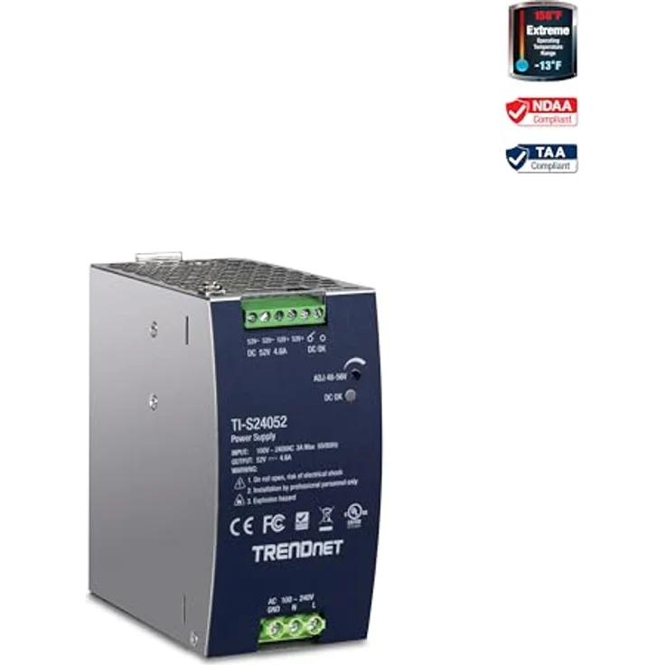 TRENDnet 240W 52V DC, 4.61A AC zu DC DIN-Schiene Industrielles Netzteil, Silber, mit extremem Betriebstemperaturbereich – Bild 2