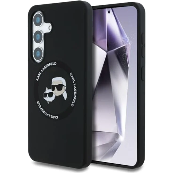CG MOBILE Karl Lagerfeld Silikonhülle Doppelköpfe und Kreis, kompatibel mit MagSafe für Samsung Galaxy S25+, Schwarz – Bild 1