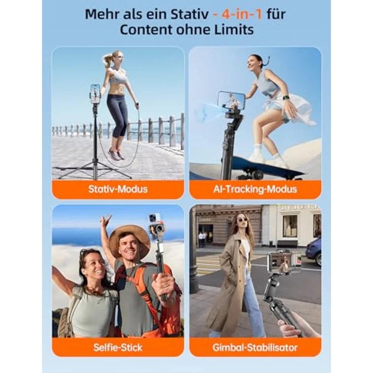 Rollei Easy Creator Gimbal mit AI Tracking 360, Automatische Gesichtsverfolgung Selfie Stick in Schwarz – Bild 4