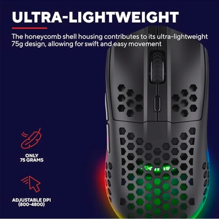 Trust Gaming GXT 929 Helox Kabellose Gaming Maus, Ultraleichte Maus 75g, 80h Dauerbetrieb, Einstellbare DPI (800-4800), Gaming PC MMO - Schwarz – Bild 2