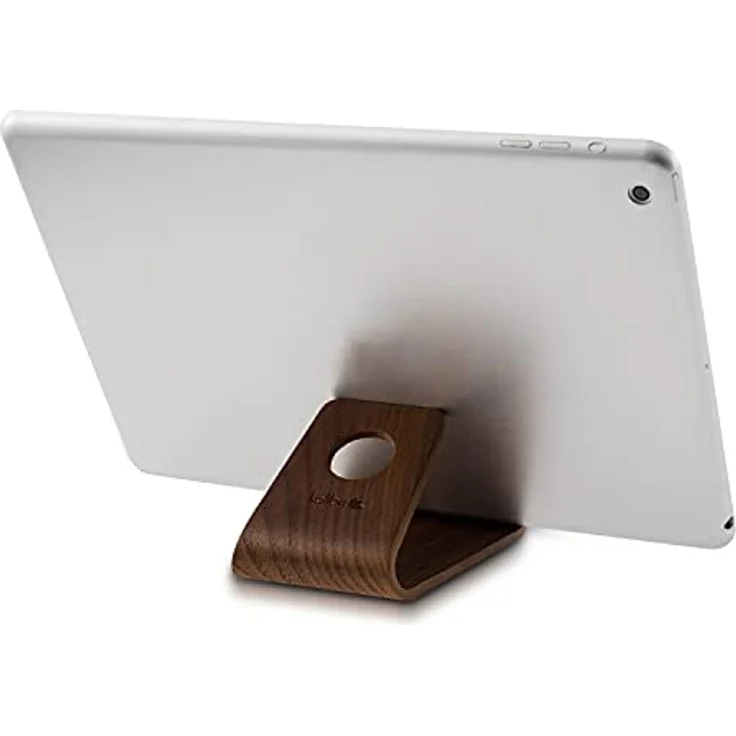 kalibri Handy Halterung Smartphone Ständer - Universal Halter für iPhone Samsung iPad Tablet u.a. - Tisch Stand Dock in Walnuss-Holz Dunkelbraun – Bild 6
