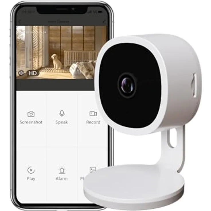 Calex Smart Security Sicherheitskamera, 2K WLAN IP-Kamera mit Nachtsicht, 2-Wege-Audio und App-Steuerung, weiße Oberfläche