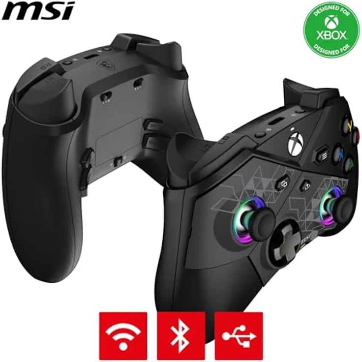 MSI Force Pro W, Gaming Controller für Xbox Series S, Android, Xbox One S, PC, Xbox One X, Xbox Series X, kabellos und kabelgebunden, mit integriertem Lithium-Akku, ergonomischem Design, programmierbaren Tasten, schwarz – Bild 2