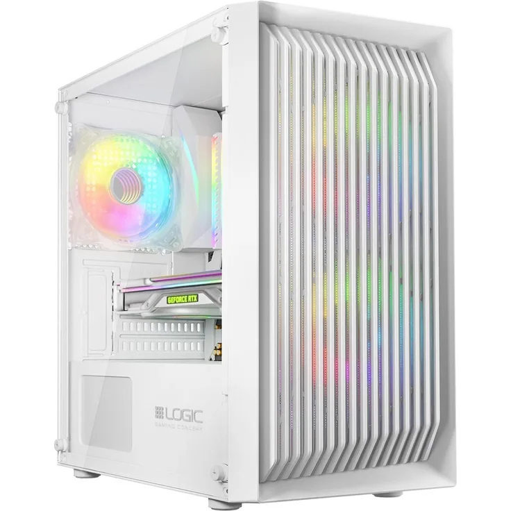 LOGIC ATOS ARGB Mini USB 3.0-Gehäuse, Weiß, Mini-Tower mit ARGB-Beleuchtung und Glas-Seitenfenster, geeignet für Micro ATX und Mini-ITX Mainboards
