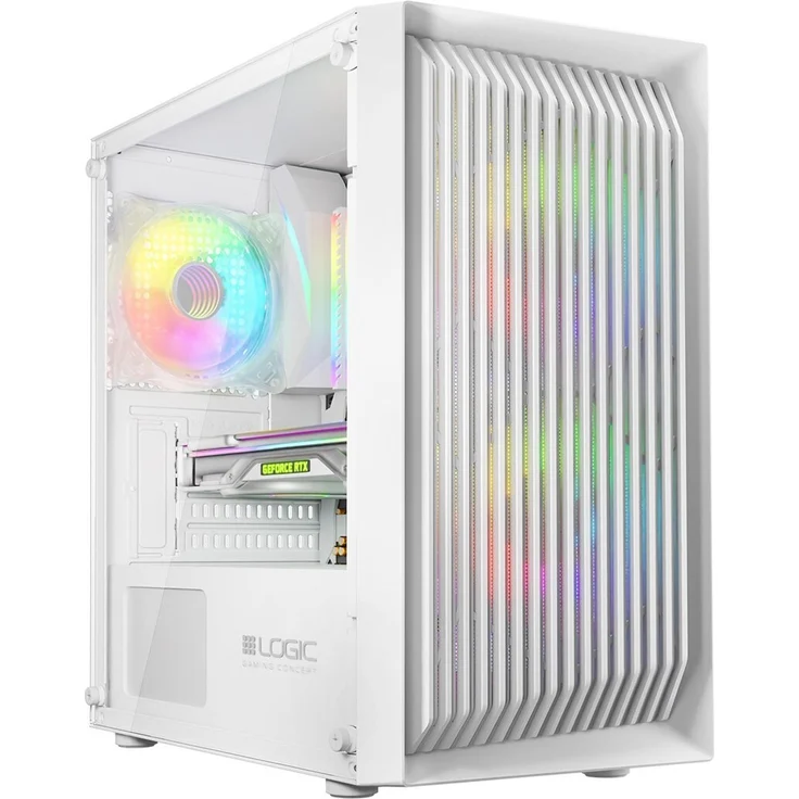 LOGIC ATOS ARGB Mini USB 3.0-Gehäuse, Weiß, Mini-Tower mit ARGB-Beleuchtung und Glas-Seitenfenster, geeignet für Micro ATX und Mini-ITX Mainboards