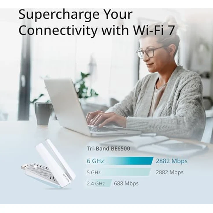 D-Link AE65U USB Adapter BE6500, Wi-Fi 7 WLAN Stick mit 6500 Mbit/s, Tri-Band, weiß – Bild 3