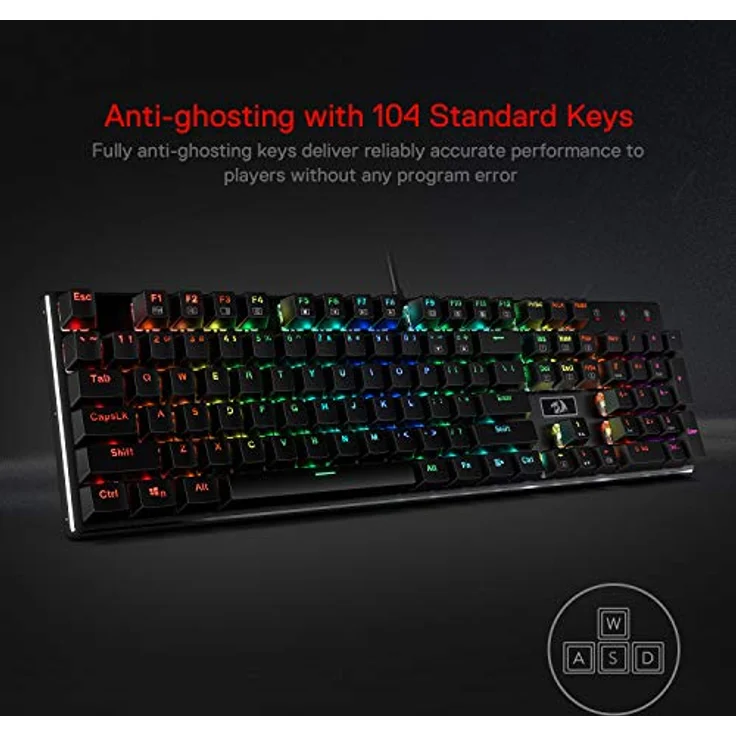 Redragon K556-US RGB LED Kabelgebundene Mechanische Gaming Tastatur Mit Hintergrundbeleuchtung, Aluminium Tastatur, 104 Tasten Anti-Ghosting, für Windows, Laptop, PC, Notebook (QWERTY Layout, Schwarz) – Bild 3