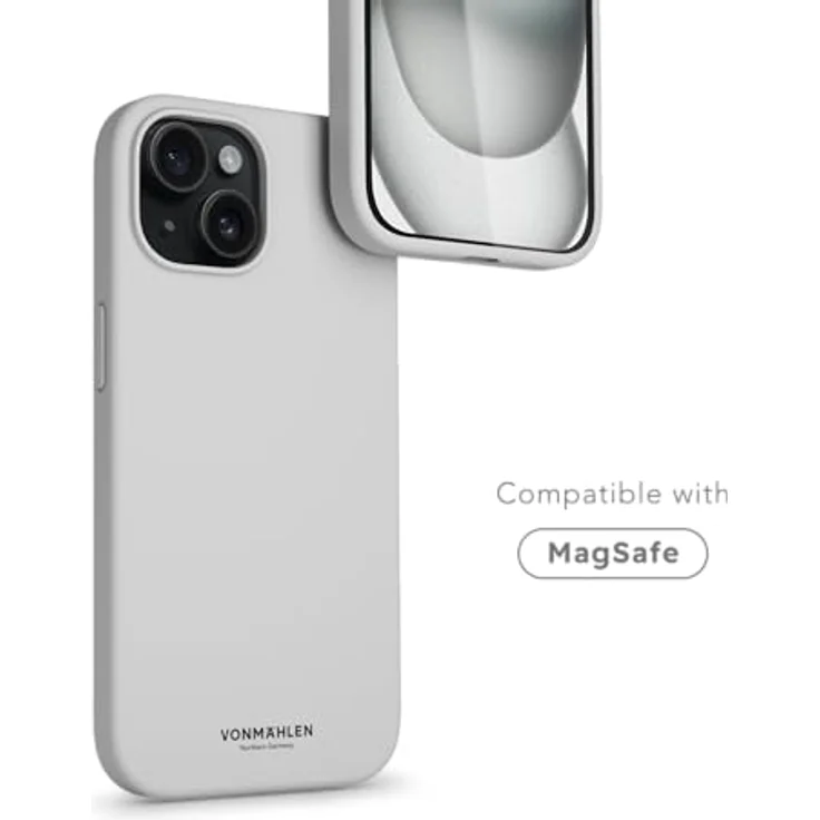 Vonmählen Eco Silicone Case für iPhone 15, GRS-zertifizierte Silikon-Hülle mit MagSafe, Lichtgrau – Bild 2