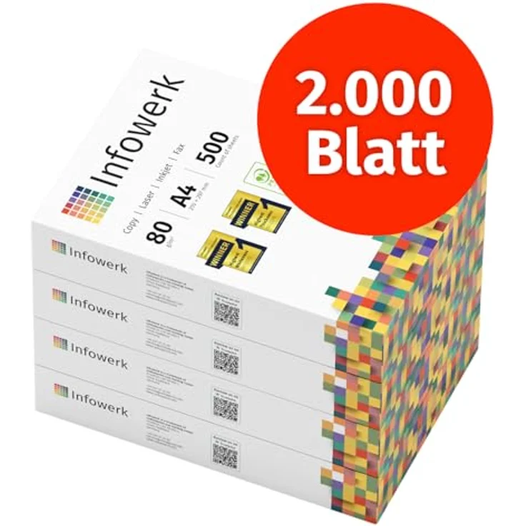 Infowerk Druckerpapier Kopierpapier 2000 Blatt 4 x 500 A4 80g Premium Weiß Testsieger PEFC – Bild 2
