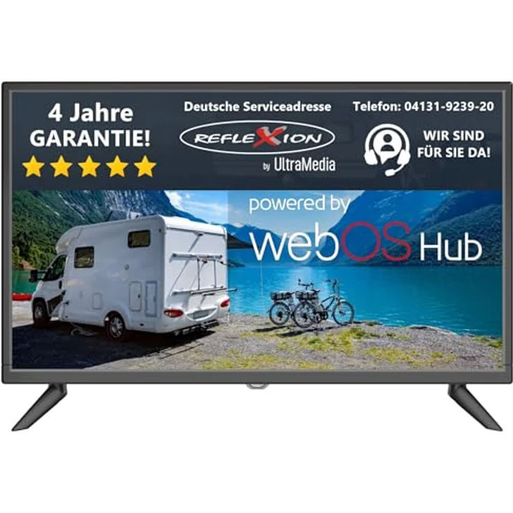 REFLEXION LED24IBT Smart LED Fernseher, 60 cm / 24 Zoll, Wohnmobil/Camping/Caravan TV, Full HD, Triple Tuner, DVB-T2HD, DVB-S2, DVB-C, Bluetooth, WLAN, LG webOSHub, Schwarz – Bild 1