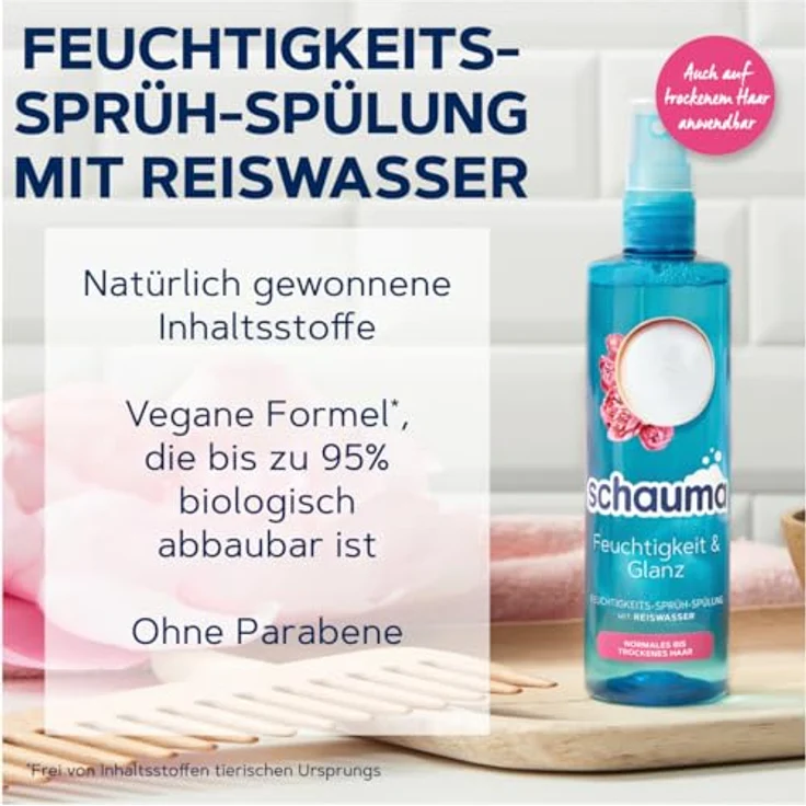 Schauma Schwarzkopf Feuchtigkeits-Sprüh-Spülung mit Reiswasser (1x 200 ml), entwirrt das Haar für leichtere Kämmbarkeit & schützt vor Föhn-Hitze, für weiches & gesundes Haar – Bild 3